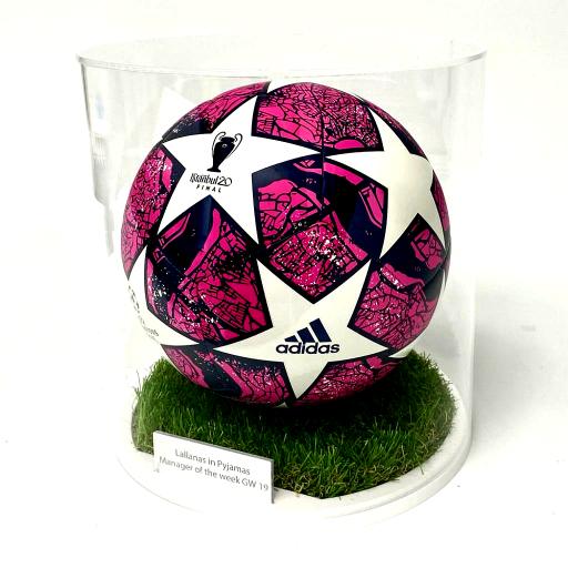 Cylindrical Football Display Case - Grass Effect Base